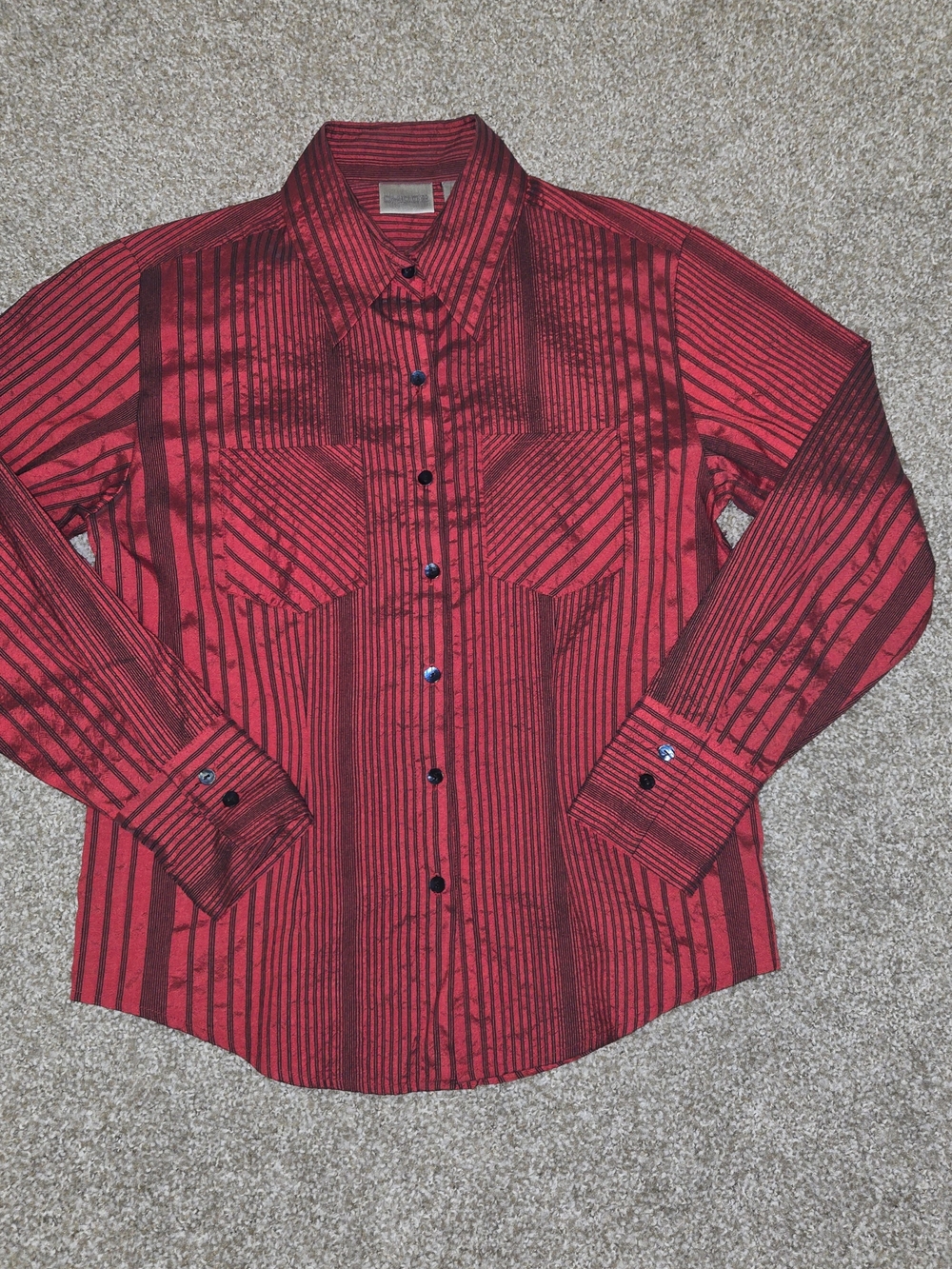 Chico's Red and Black Striped Button-Front Shirt